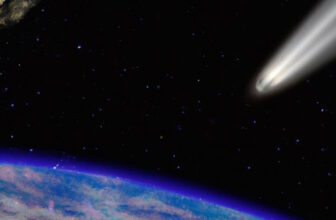 a meteor and planet Earth in the background