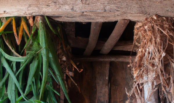 aloe vera hanging to dry in a wooden cabin
